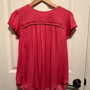 LOFT Vibrant Pink Smocked Blouse